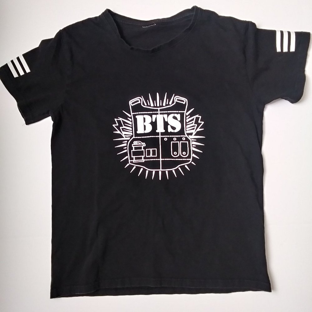 BTS Suga Army Vest Pink Floral Print Black T-Shirt